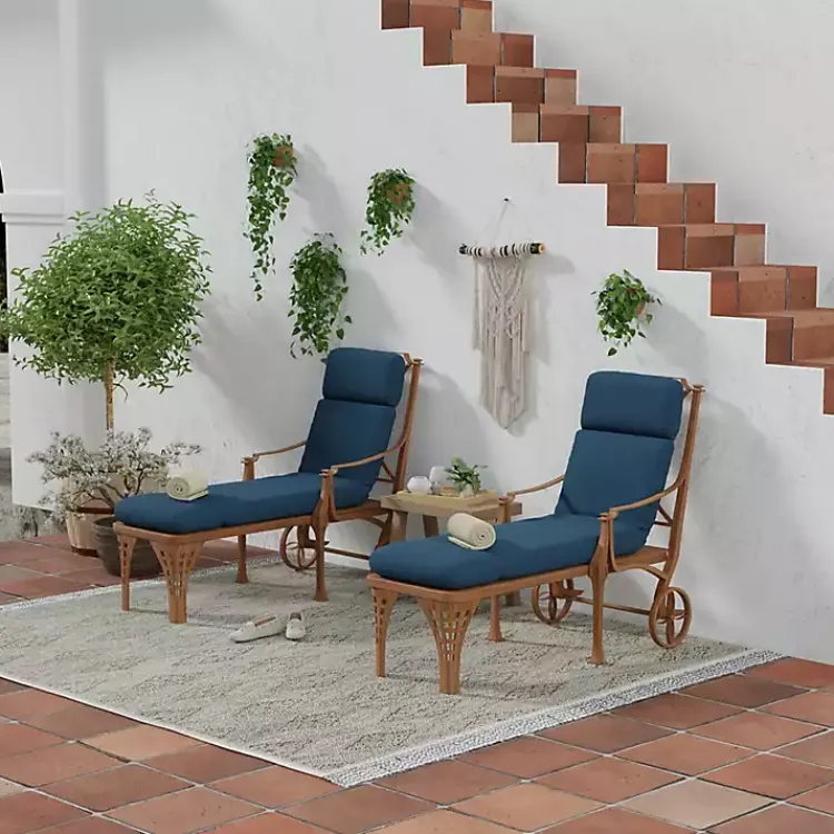 Outdoor Cushions & Pillows-Kirklands Home Indigo Canvas French Edge Outdoor Chaise Cushion Blue