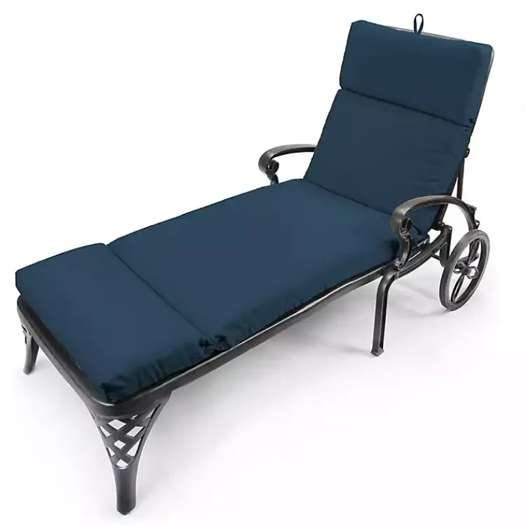 Outdoor Cushions & Pillows-Kirklands Home Indigo Canvas French Edge Outdoor Chaise Cushion Blue