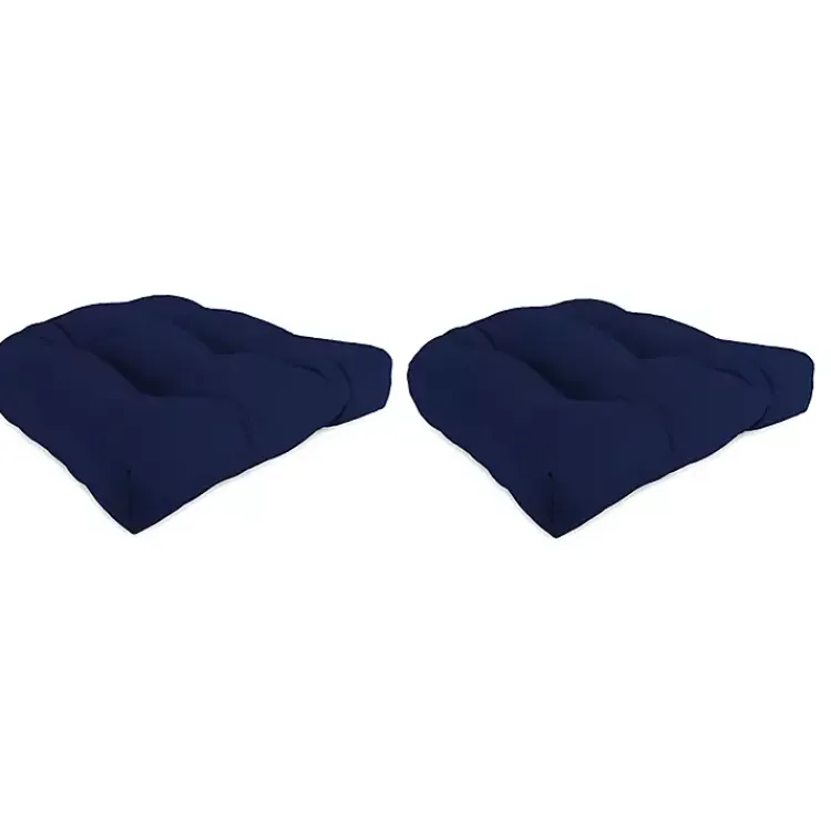 Outdoor Cushions & Pillows-Kirklands Home Navy Tufted Outdoor Chair Cushions, Set of 2 Blue