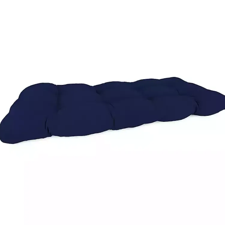 Outdoor Cushions & Pillows-Kirklands Home Navy Tufted Canvas Outdoor Bench Cushion Blue