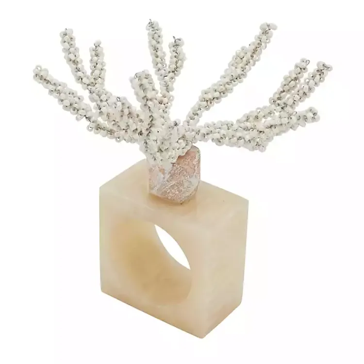 Table Linens-Kirklands Home Cream Beaded Coral Napkin Rings, Set of 4 Ivory
