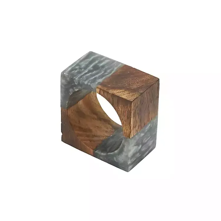 Table Linens-Kirklands Home Gray Wood and Resin Square Napkin Rings, Set of 4