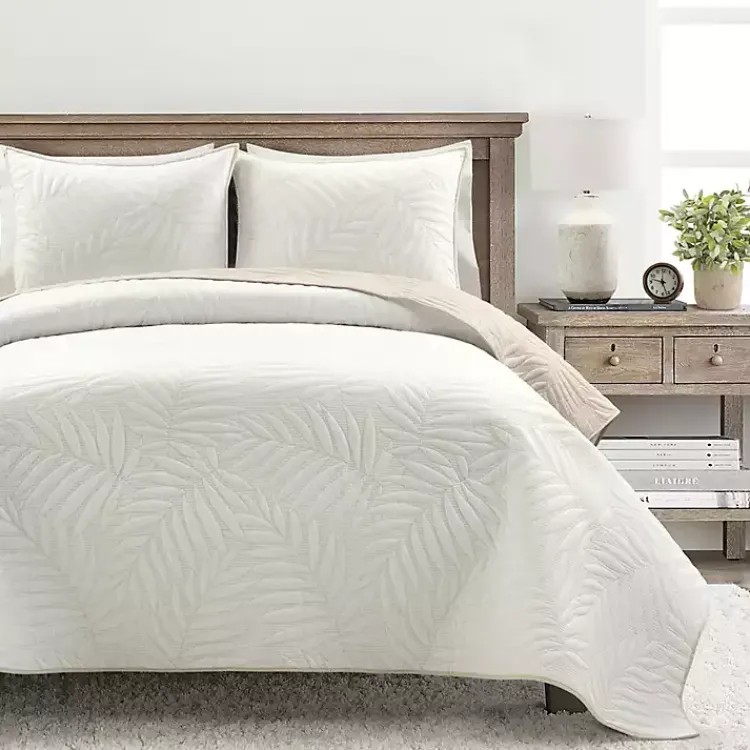 Quilts-Kirklands Home Neutral Leaf Reversible 3-pc. Full/Queen Quilt Set