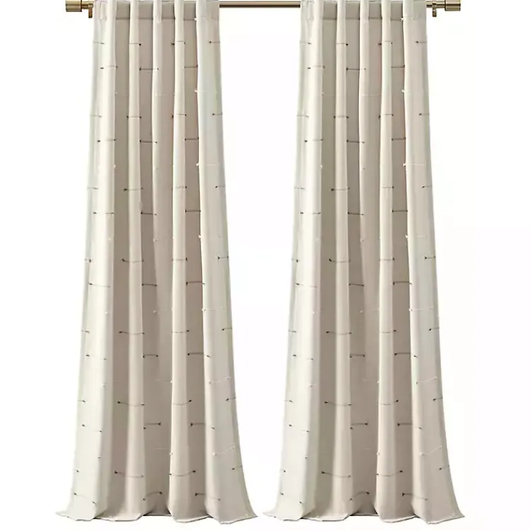 Curtains & Drapes-Kirklands Home Neutral Clipped Stripe Curtain Panel Set, 84 in. Tan