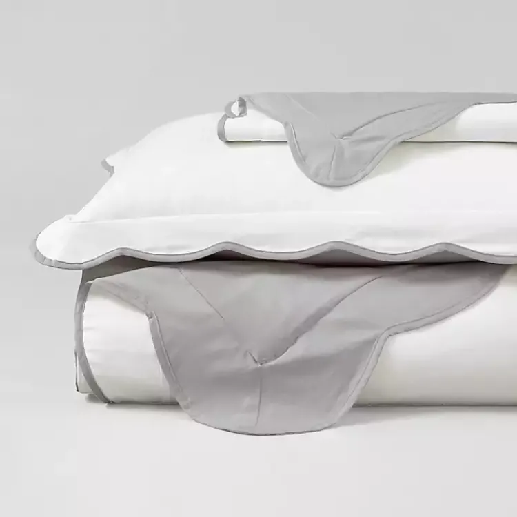 Duvets-Kirklands Home Gray Scallop Edge 3-pc. Full/Queen Duvet Cover Set