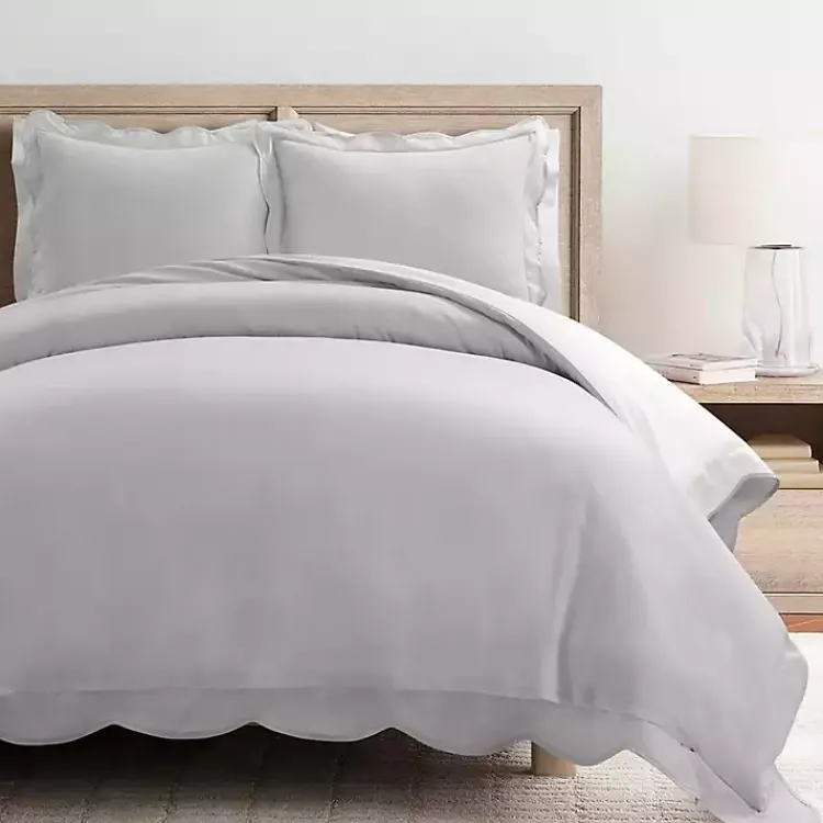 Duvets-Kirklands Home Gray Scallop Edge 3-pc. King Duvet Cover Set