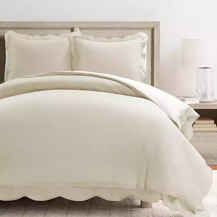 Duvets-Kirklands Home Tan Scallop Edge 3-pc. Full/Queen Duvet Cover Set