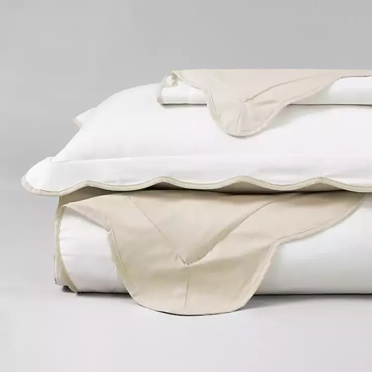 Duvets-Kirklands Home Tan Scallop Edge 3-pc. Full/Queen Duvet Cover Set