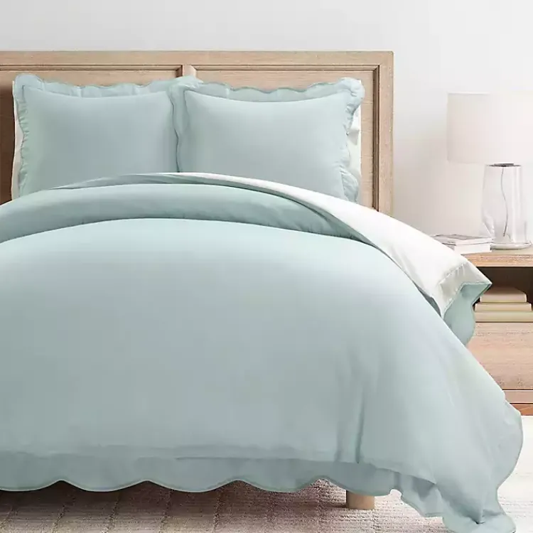 Duvets-Kirklands Home Blue Scallop Edge 3-pc. King Duvet Cover Set