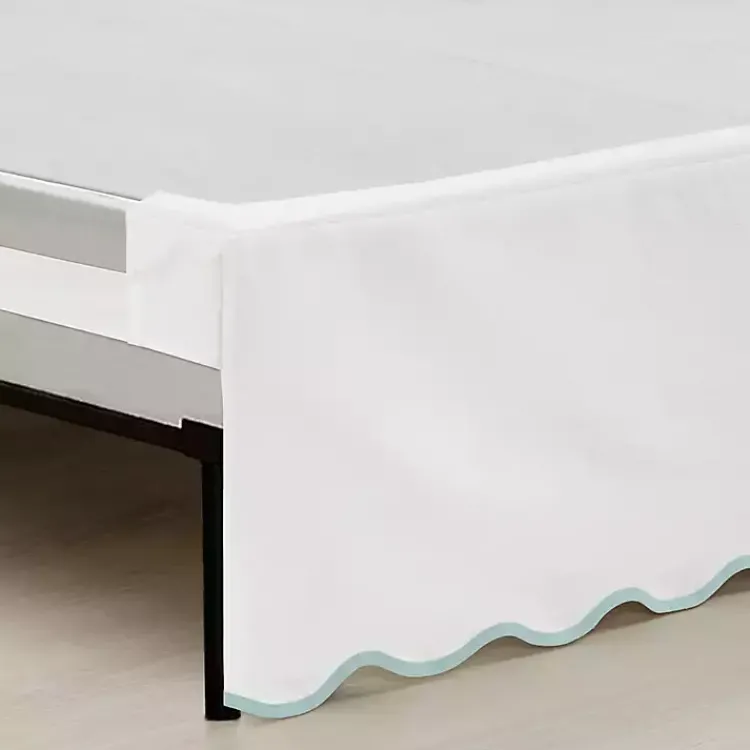 Bedding Essentials-Kirklands Home White Blue Scalloped Coastal Queen Bed Skirt