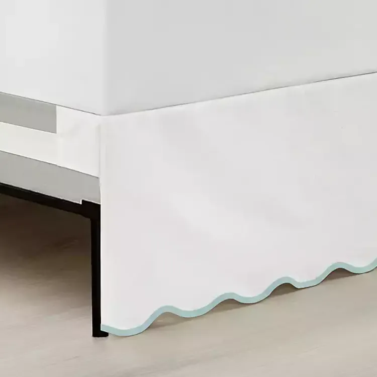 Bedding Essentials-Kirklands Home White Blue Scalloped Coastal King Bed Skirt