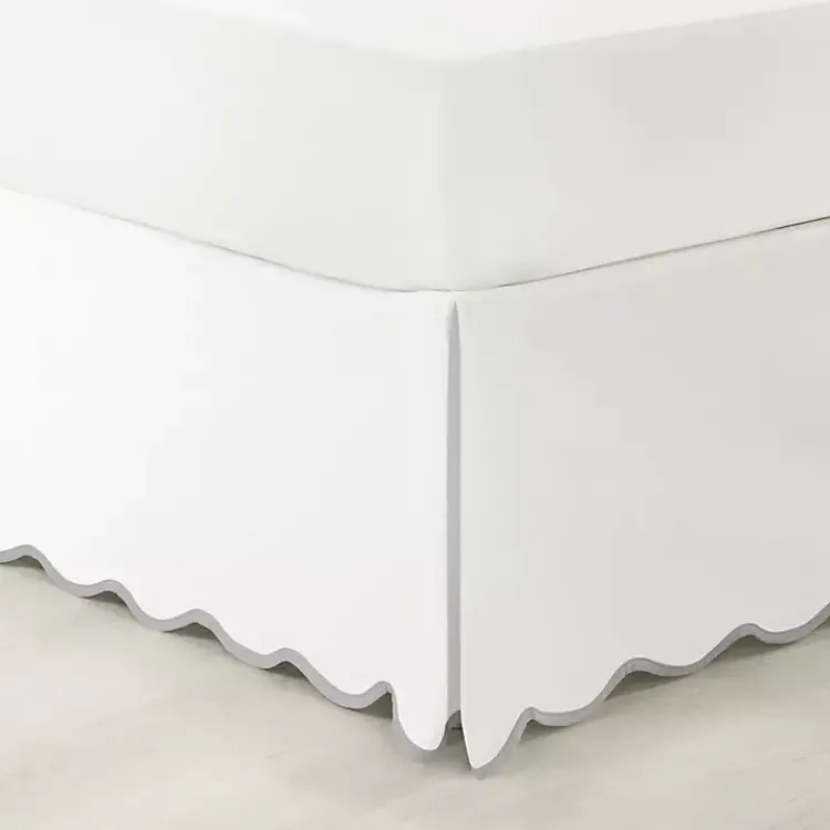Bedding Essentials-Kirklands Home White Scalloped Coastal King Bed Skirt Gray