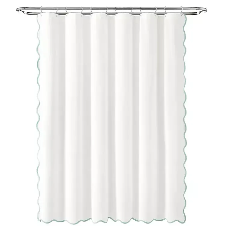 Shower Curtains-Kirklands Home White Blue Scalloped Coastal Shower Curtain
