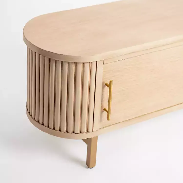 Coffee Tables-Kirklands Home Oval Ribbed Sliding Doors Coffee Table Tan