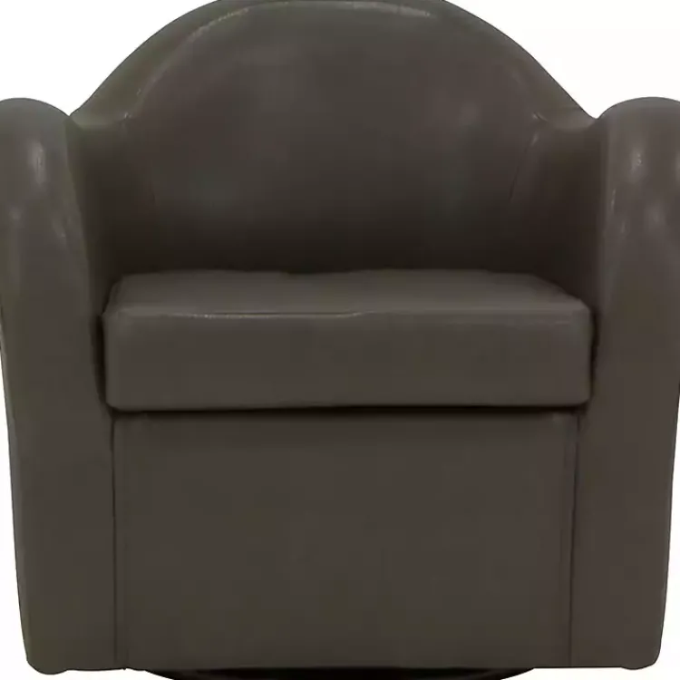 Accent Chairs-Kirklands Home Max Charcoal Faux Leather Swivel Club Accent Chair Gray