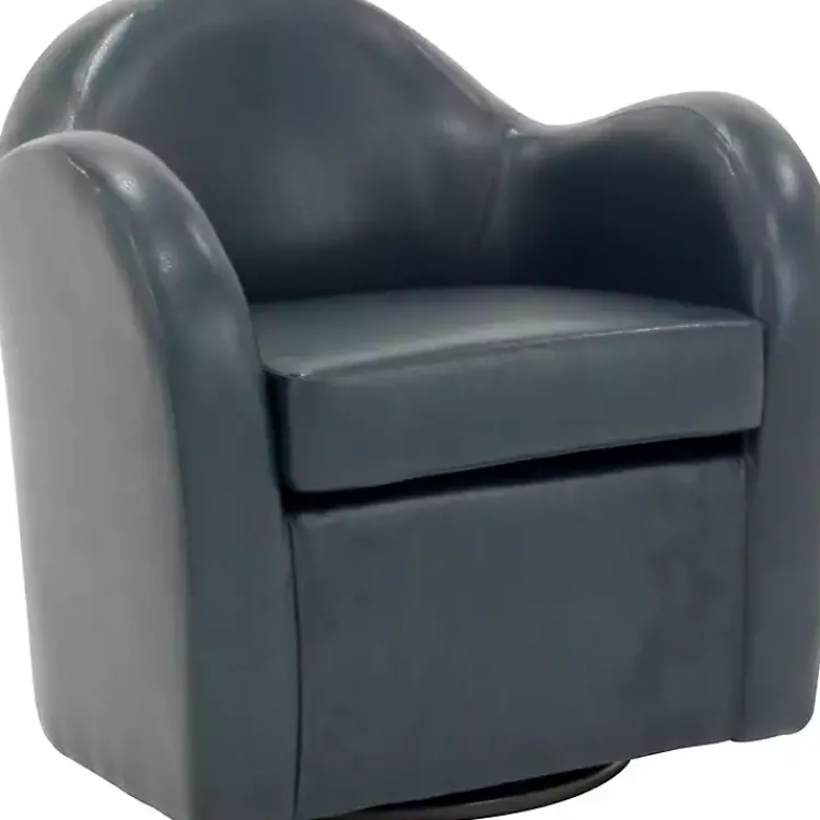 Accent Chairs-Kirklands Home Max Faux Leather Swivel Club Accent Chair Blue