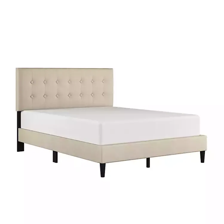 Beds & Headboards-Kirklands Home Beige Tufted Low Profile Platform Queen Bed Tan