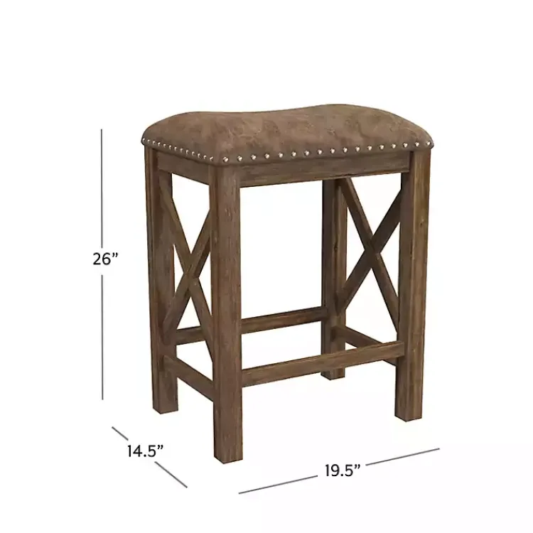 Bar Stools & Counter Height Stools-Kirklands Home Antique Walnut Faux Leather Stools, Set of 2 Brown