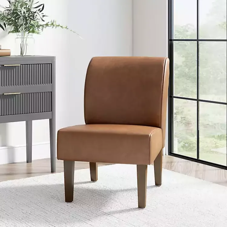 Accent Chairs-Kirklands Home Saddle Faux Leather Accent Chair Brown