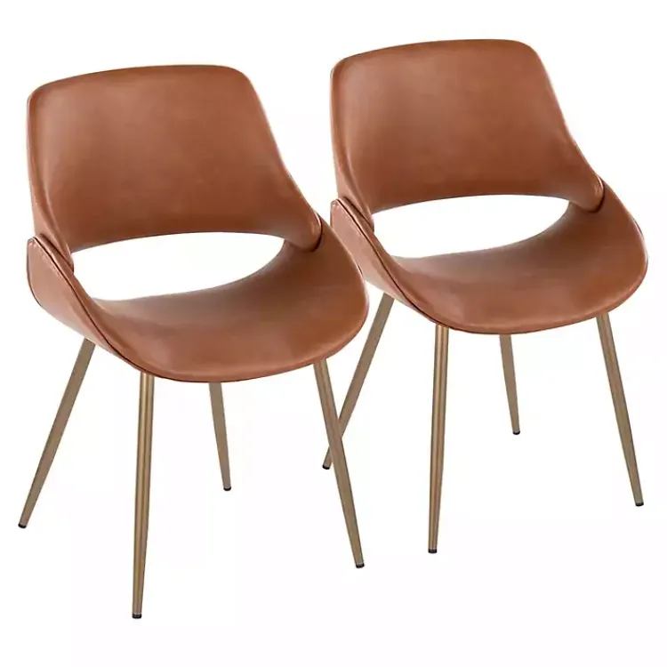 Accent Chairs-Kirklands Home Camel Faux Leather Scooped Accent Chairs, Set of 2 Brown