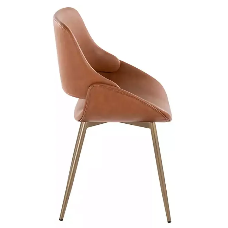 Accent Chairs-Kirklands Home Camel Faux Leather Scooped Accent Chairs, Set of 2 Brown