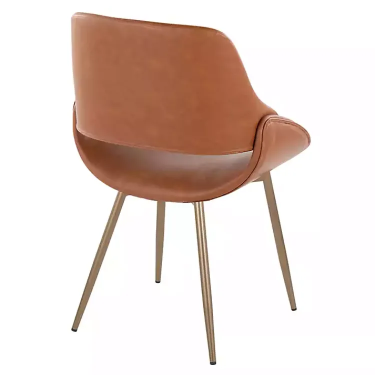 Accent Chairs-Kirklands Home Camel Faux Leather Scooped Accent Chairs, Set of 2 Brown