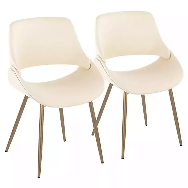 Accent Chairs-Kirklands Home Cream Faux Leather Scooped Accent Chairs, Set of 2 White