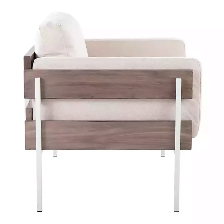 Accent Chairs-Kirklands Home Ivory Upholstered Wood Accent Chair Gray