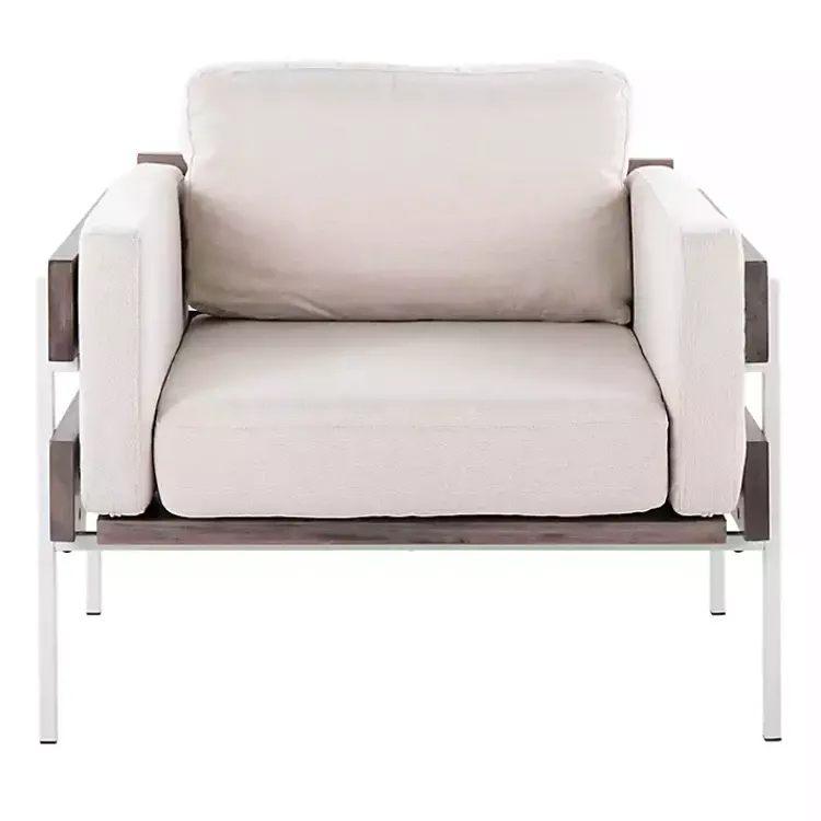 Accent Chairs-Kirklands Home Ivory Upholstered Wood Accent Chair Gray