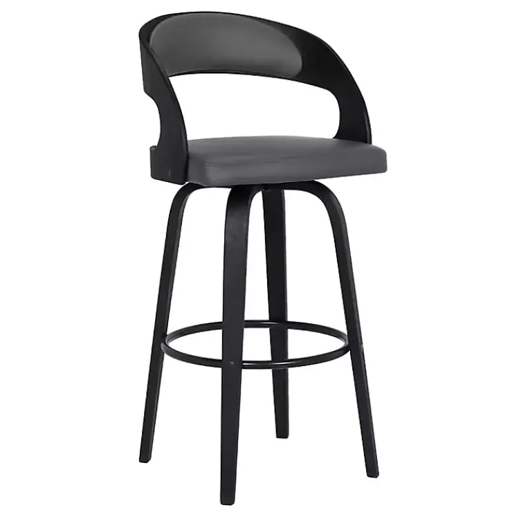 Bar Stools & Counter Height Stools-Kirklands Home Faux Leather Black Wood Sally Counter Stool Gray