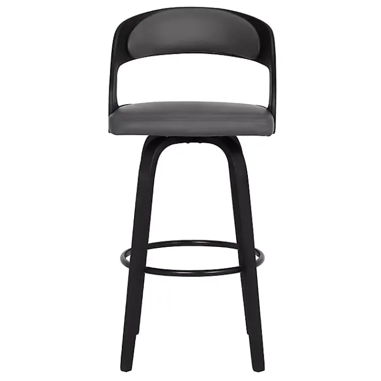 Bar Stools & Counter Height Stools-Kirklands Home Faux Leather Black Wood Sally Counter Stool Gray