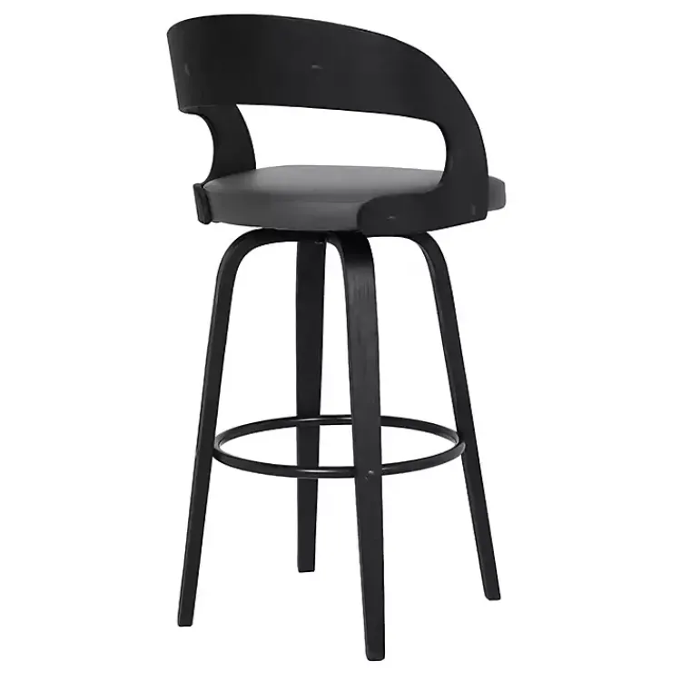 Bar Stools & Counter Height Stools-Kirklands Home Faux Leather Black Wood Sally Counter Stool Gray
