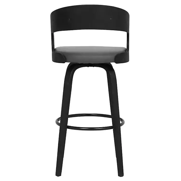 Bar Stools & Counter Height Stools-Kirklands Home Faux Leather Black Wood Sally Counter Stool Gray