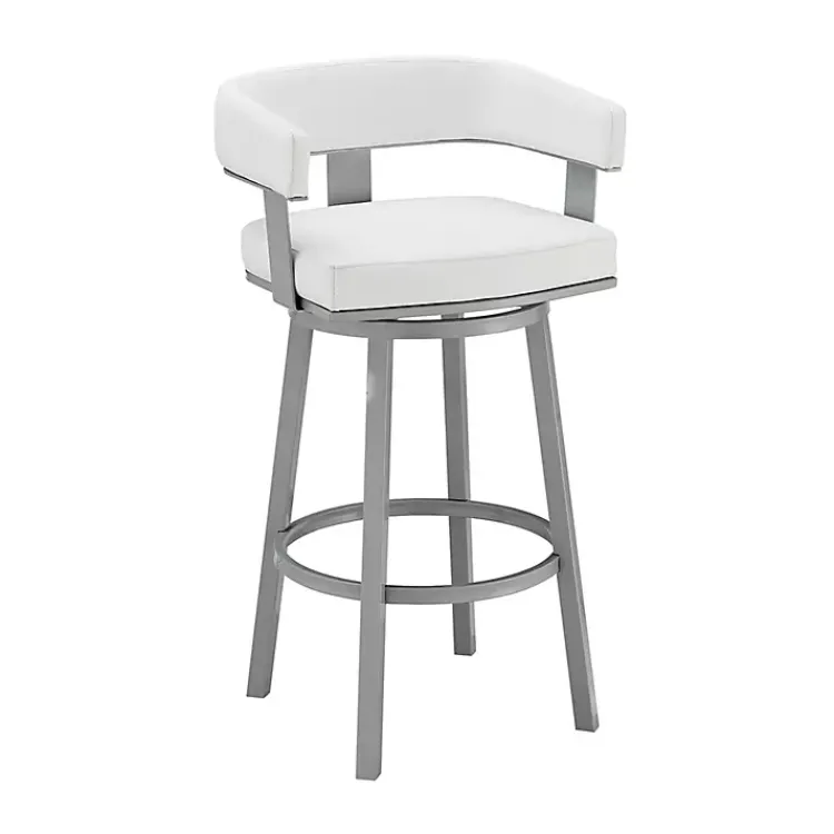 Bar Stools & Counter Height Stools-Kirklands Home Faux Leather Lorin Swivel Counter Stool White