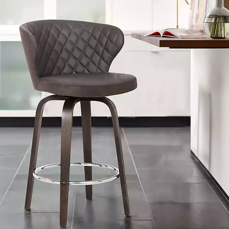Bar Stools & Counter Height Stools-Kirklands Home Faux Leather Mynette Swivel Stool, 36 in. Brown