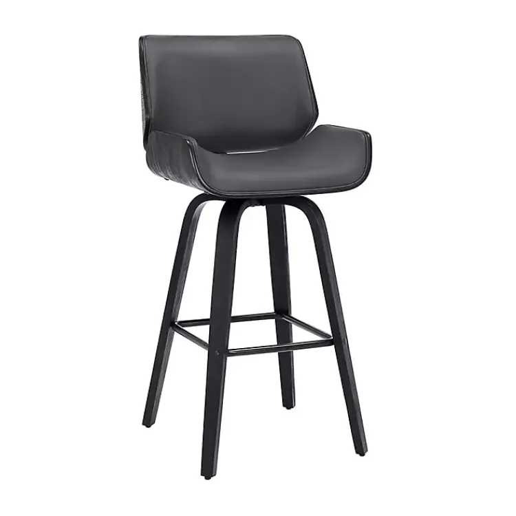 Bar Stools & Counter Height Stools-Kirklands Home Faux Leather Tyler Swivel Bar Stool Gray