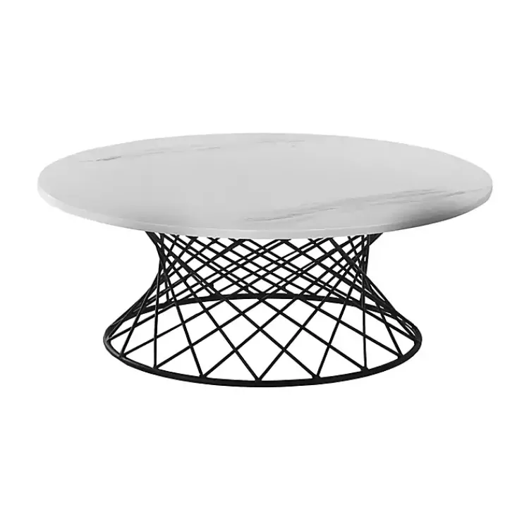 Coffee Tables-Kirklands Home Marble Round Black Loxley Coffee Table White