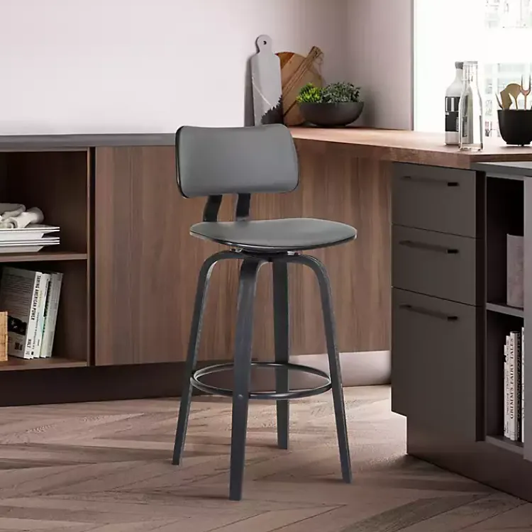 Bar Stools & Counter Height Stools-Kirklands Home Faux Leather Pico Swivel Counter Stool Gray