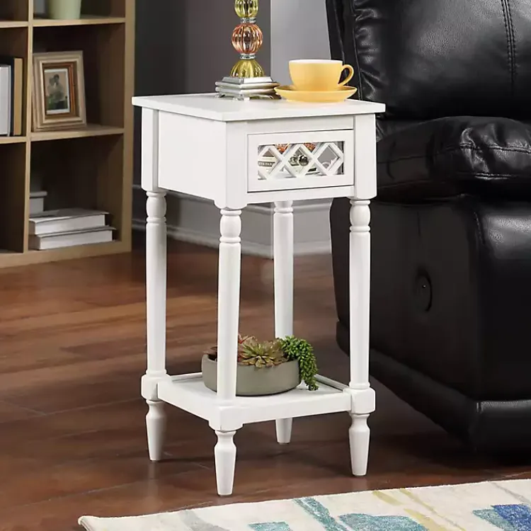 Accent & End Tables-Kirklands Home Mirrored Drawer Square Accent Table White