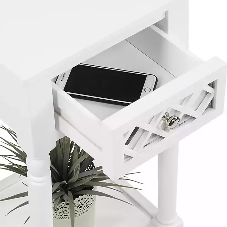 Accent & End Tables-Kirklands Home Mirrored Drawer Square Accent Table White