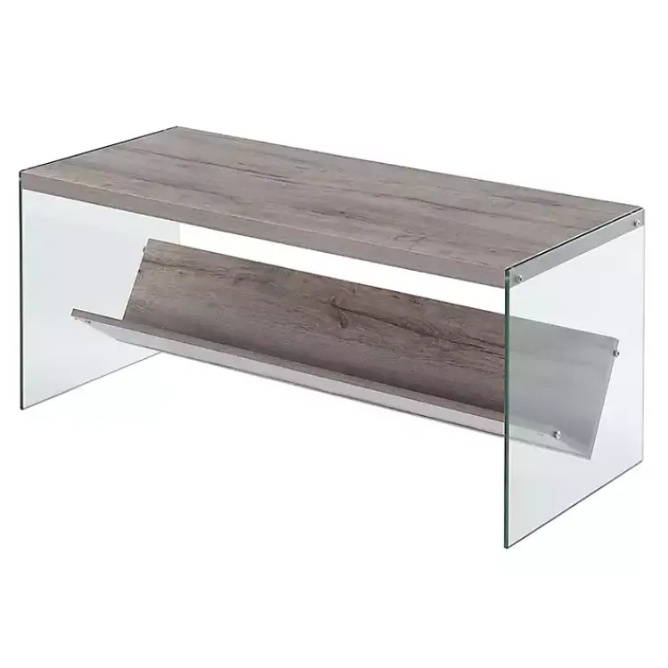 Coffee Tables-Kirklands Home Natural Soho Glass Coffee Table with V Shelf Brown