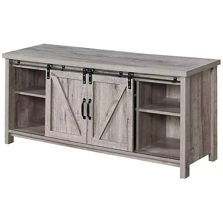 Tv Stands & Media Consoles-Kirklands Home wash Russ Barn Door Media Cabinet White