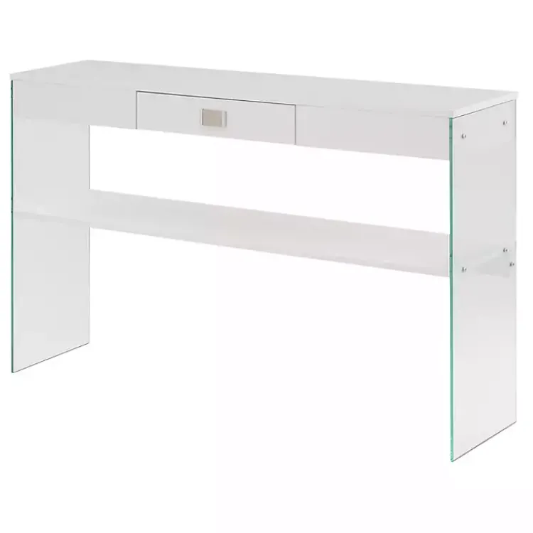 Console Tables-Kirklands Home Soho Glass Console Table with Shelf White