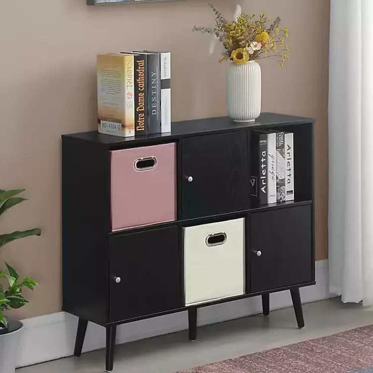 Cabinets & Sideboards-Kirklands Home Mid-Century Modern Cubby Cabinet Black