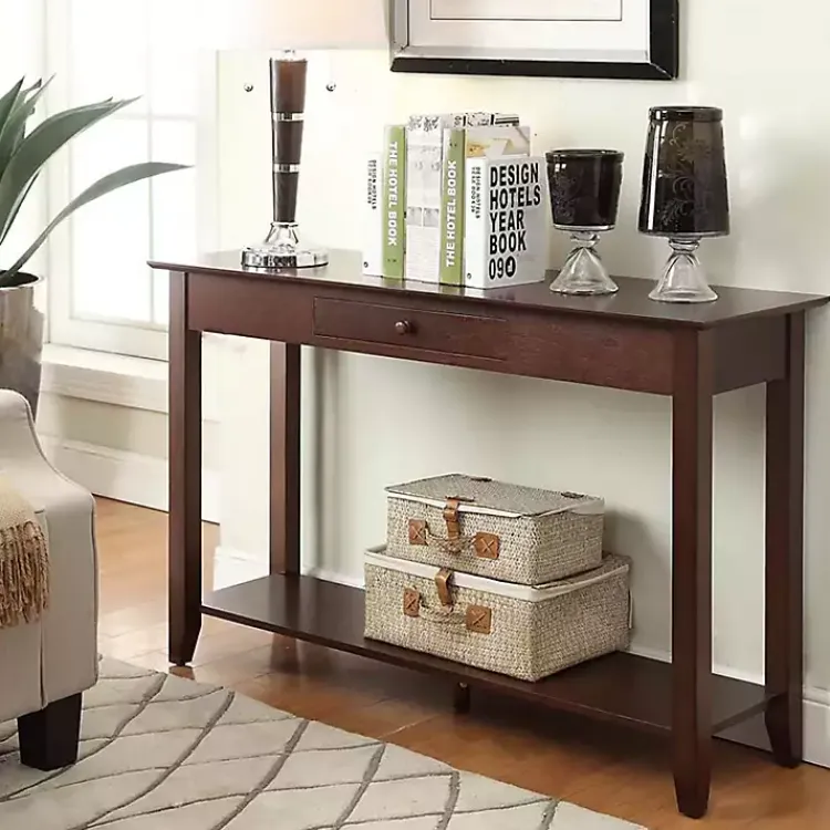 Console Tables-Kirklands Home Long Single Drawer Console Table Brown