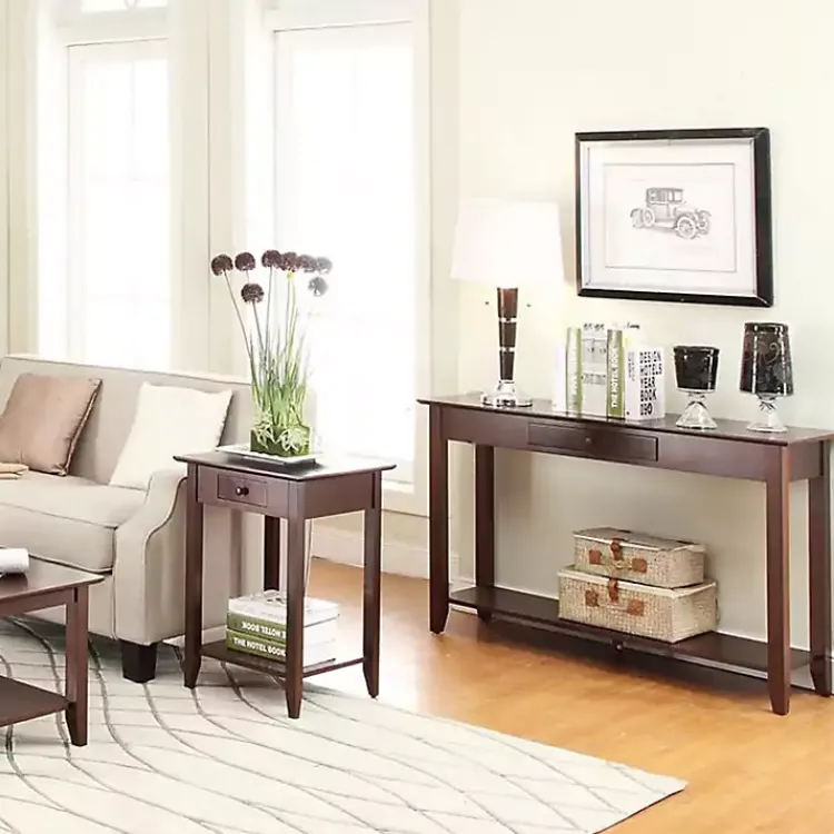 Console Tables-Kirklands Home Long Single Drawer Console Table Brown