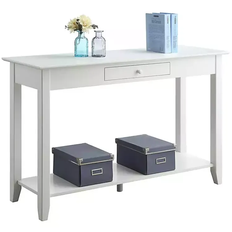 Console Tables-Kirklands Home Long Single Drawer Console Table White