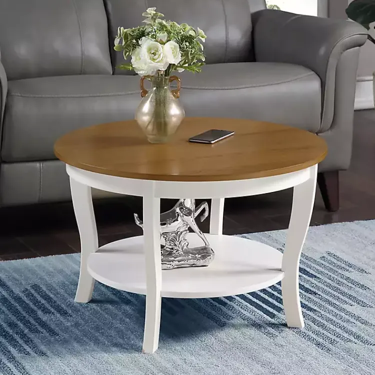 Coffee Tables-Kirklands Home Round and Natural Curved Legs Coffee Table White