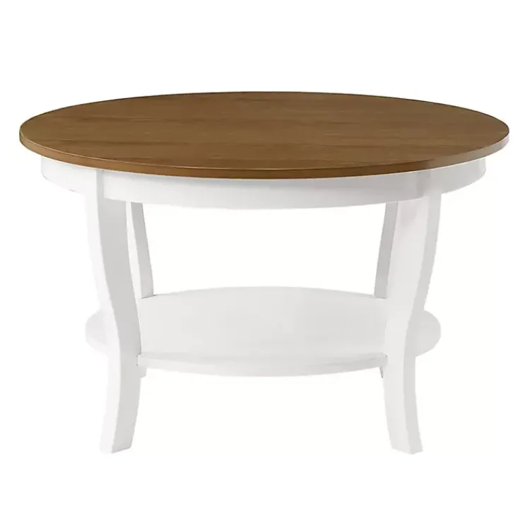 Coffee Tables-Kirklands Home Round and Natural Curved Legs Coffee Table White
