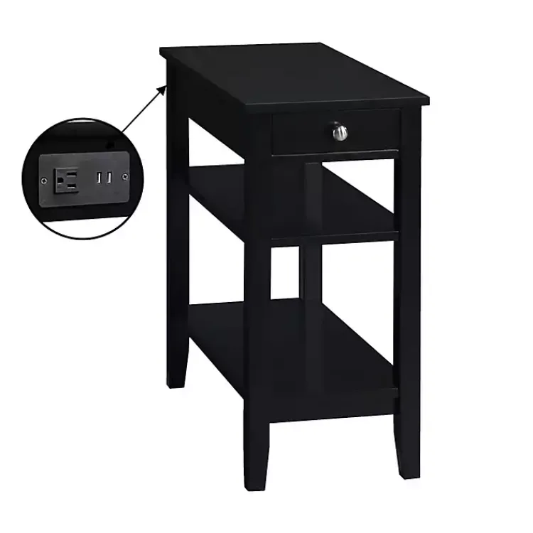 Accent & End Tables-Kirklands Home 2-Shelf Charging Accent Table Black